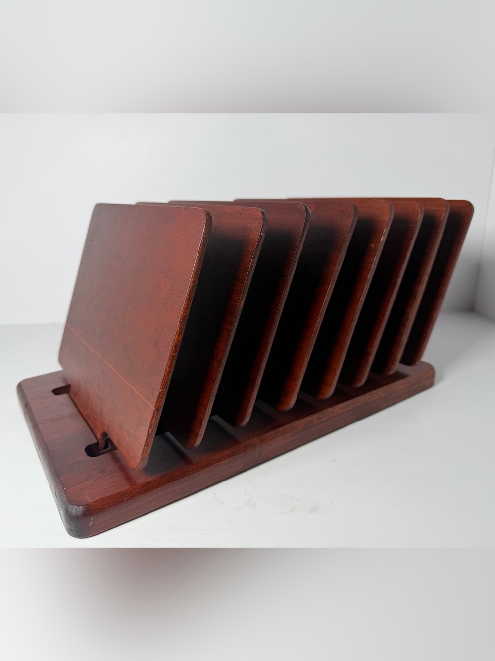 Vintage Wood Levenger Desk Organizer MCM Style 8 Moveable Partitions Retro Rare